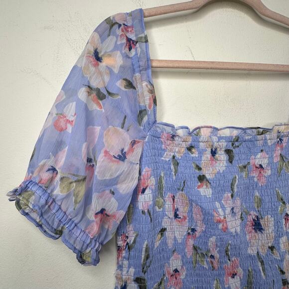 XL Abercrombie & Fitch Ruffle Bodycon Midi Dress Ruched Feminine Floral Coquette - Picture 9 of 9